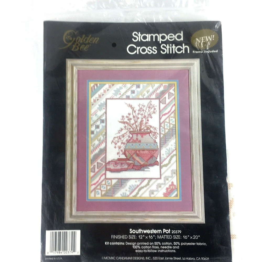 Golden Bee Stamped Cross Stitch Kit Southwestern Pot 20379 - Candamar Designs